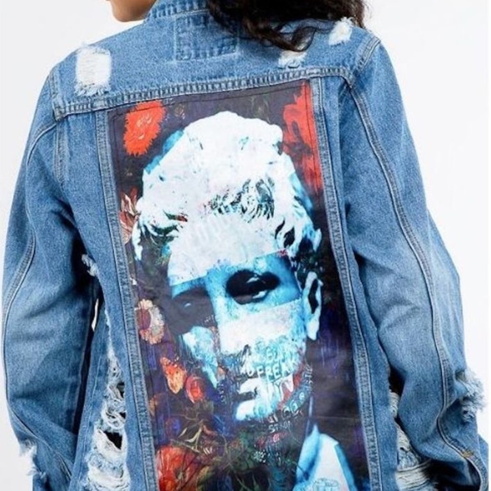Distressed Denim Jacket with Image Detail